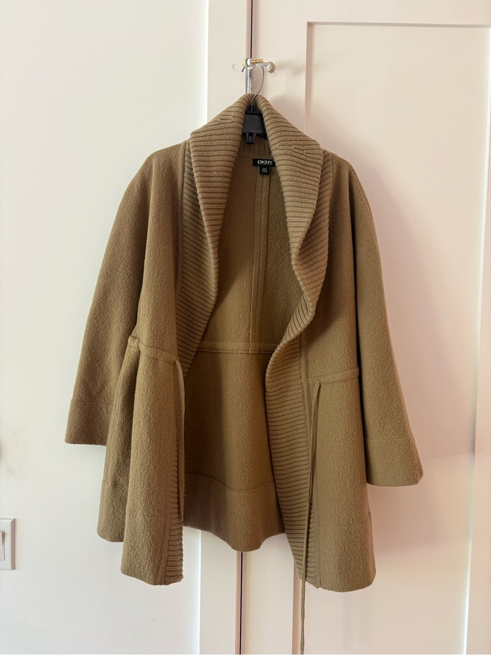 DKNY Tan Collar Wool-Blend Cardigan Jacket